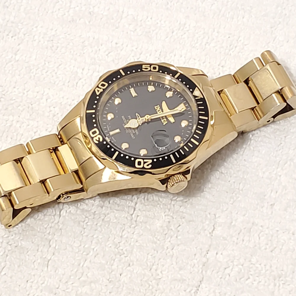 Invicta Men's Date Black Dial Gold Plated Quartz Watch WR 200 Meters